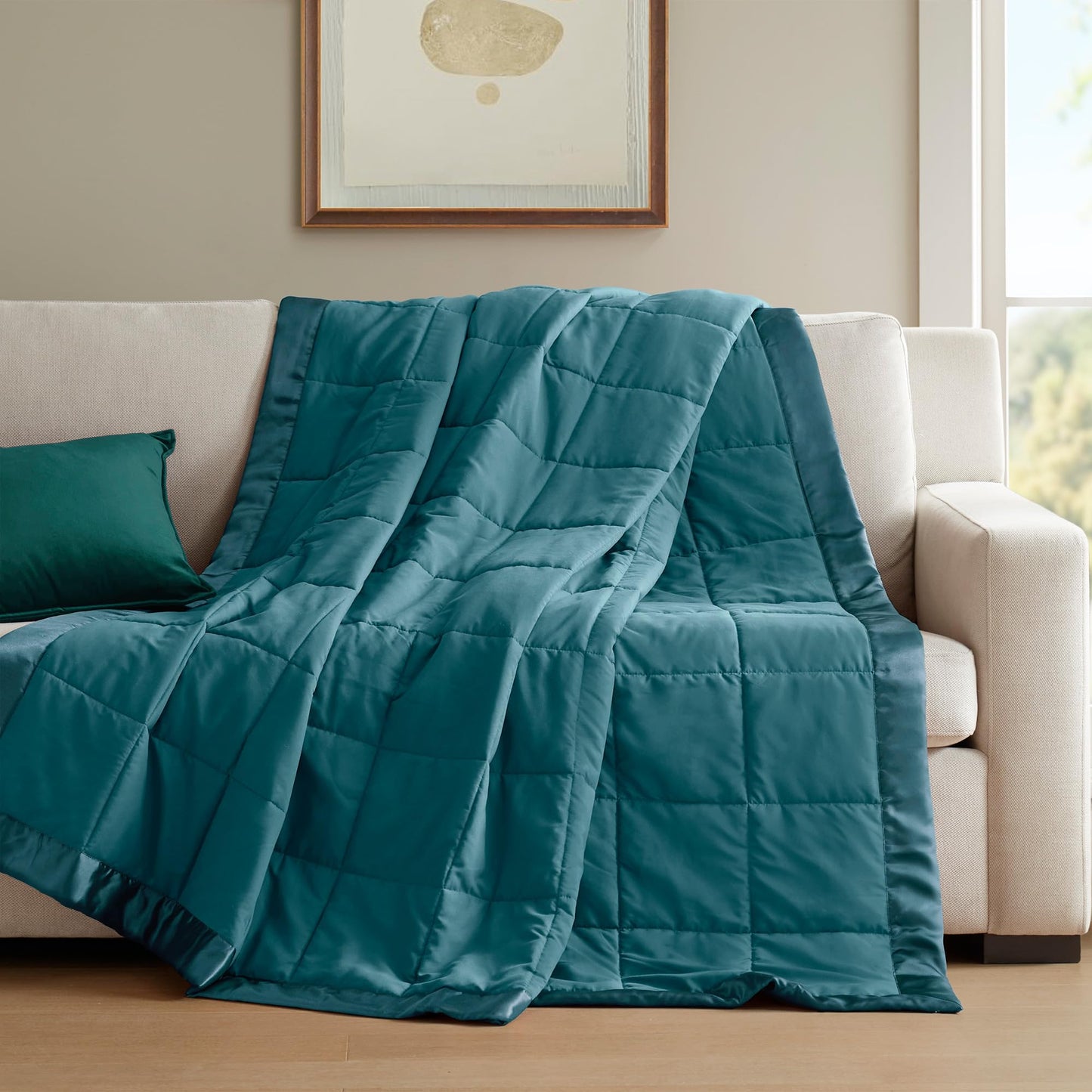 Madison Park Windom Down Alternative Blanket, Premium 3M Scotchgard Moisture Wicking Treatment, Lightweight and Soft Bed Cover For All Season, Satin Trim, Teal Full/Queen
