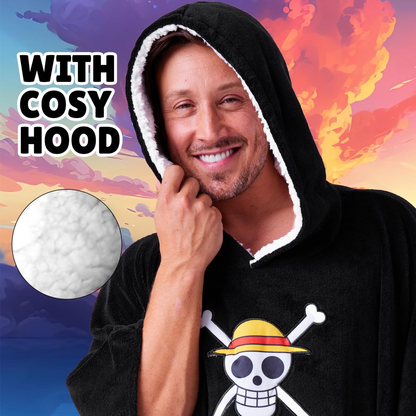 One Piece Hoodie Blanket for Adults and Teenagers Cosy Oversized Wearable Blanket One Size Sherpa Hood Gifts for Him
