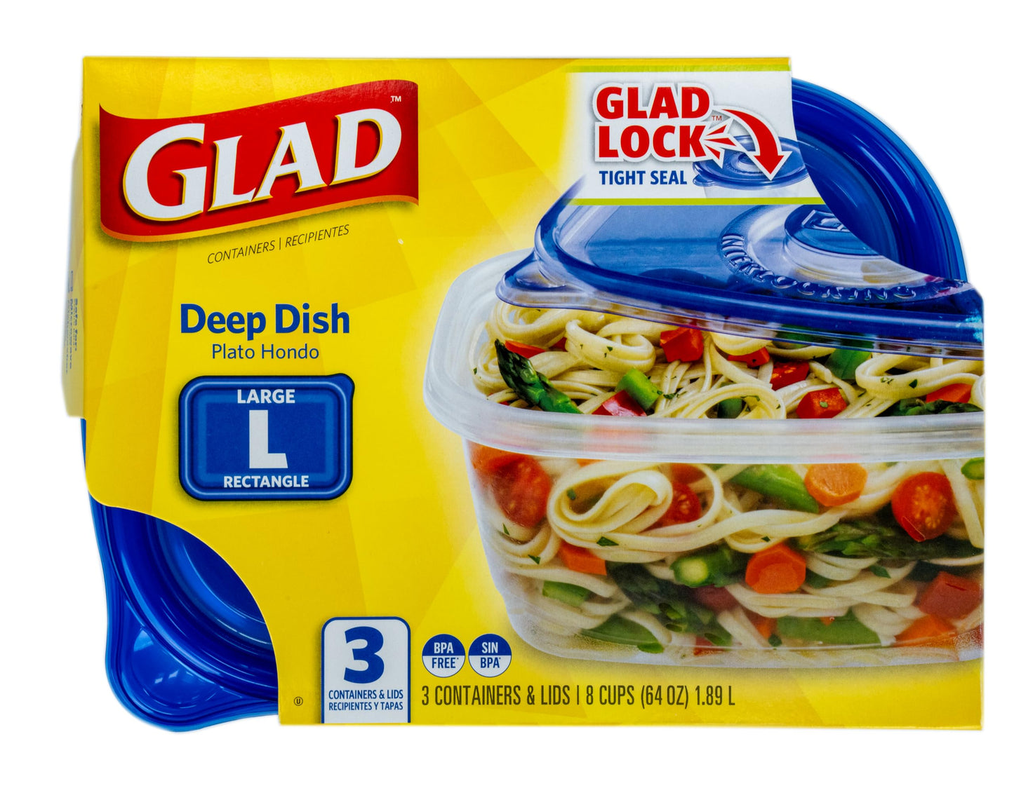Glad GladWare Deep Dish Food Storage Containers with Lids, Large Rectangle BPA Free Plastic for Soups Salads and Meal Prep, Lock Tight Seal, Microwave Dishwasher Safe, 64 Oz, 3 Count - 6 Pack