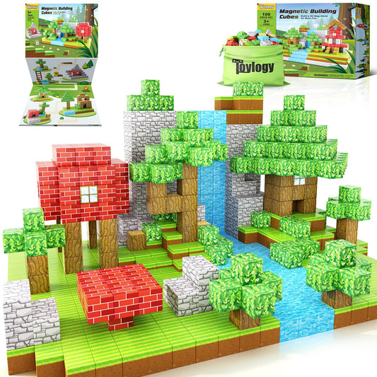 100PCS Magnetic Blocks-Build Mine Magnet World Set for Boys & Girls Age 3-5 6-8, STEM Sensory Toys for Toddlers Gifts for 3+ Years Old Girls Boys,1" Magnet Cubes Classroom Must Haves Construction Toys