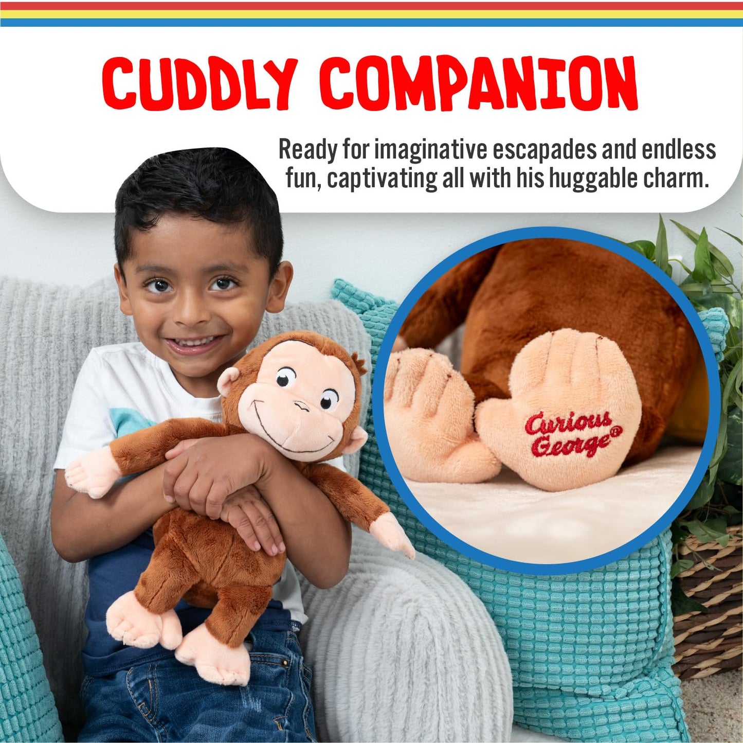 Kids Preferred Curious George Monkey Stuffed Animal Plush Toys Soft Cutest Cuddle Plushie Gifts for Baby and Toddler Boys and Girls - 12 Inches