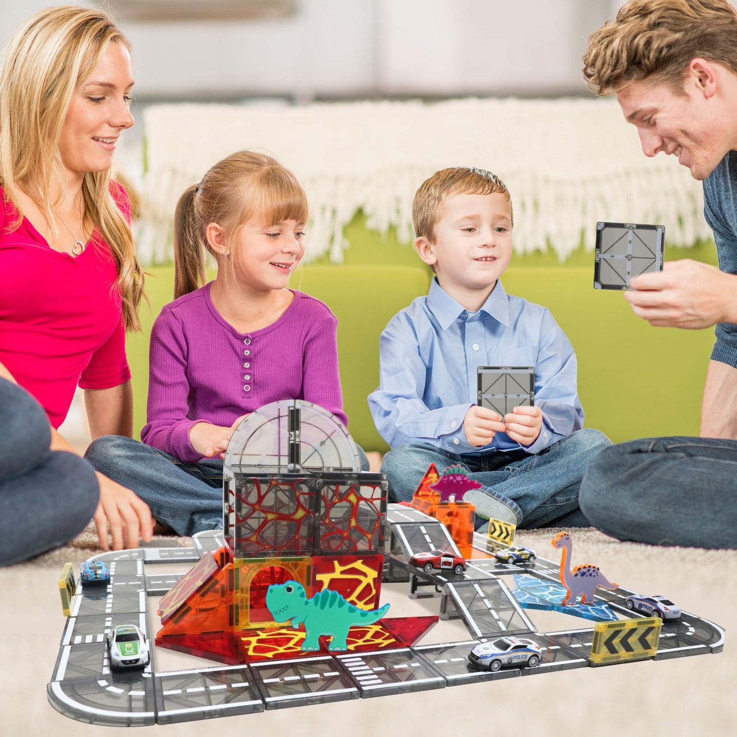 Magnetic Tiles Road Set with Pullback Car, Magnetic Tiles for Kids Ages 3-5 4-8, Magnetic Building Tiles for Toddler Kids Boys Girls, Creative STEM Building Toy & Learning Educational Magnet Toys