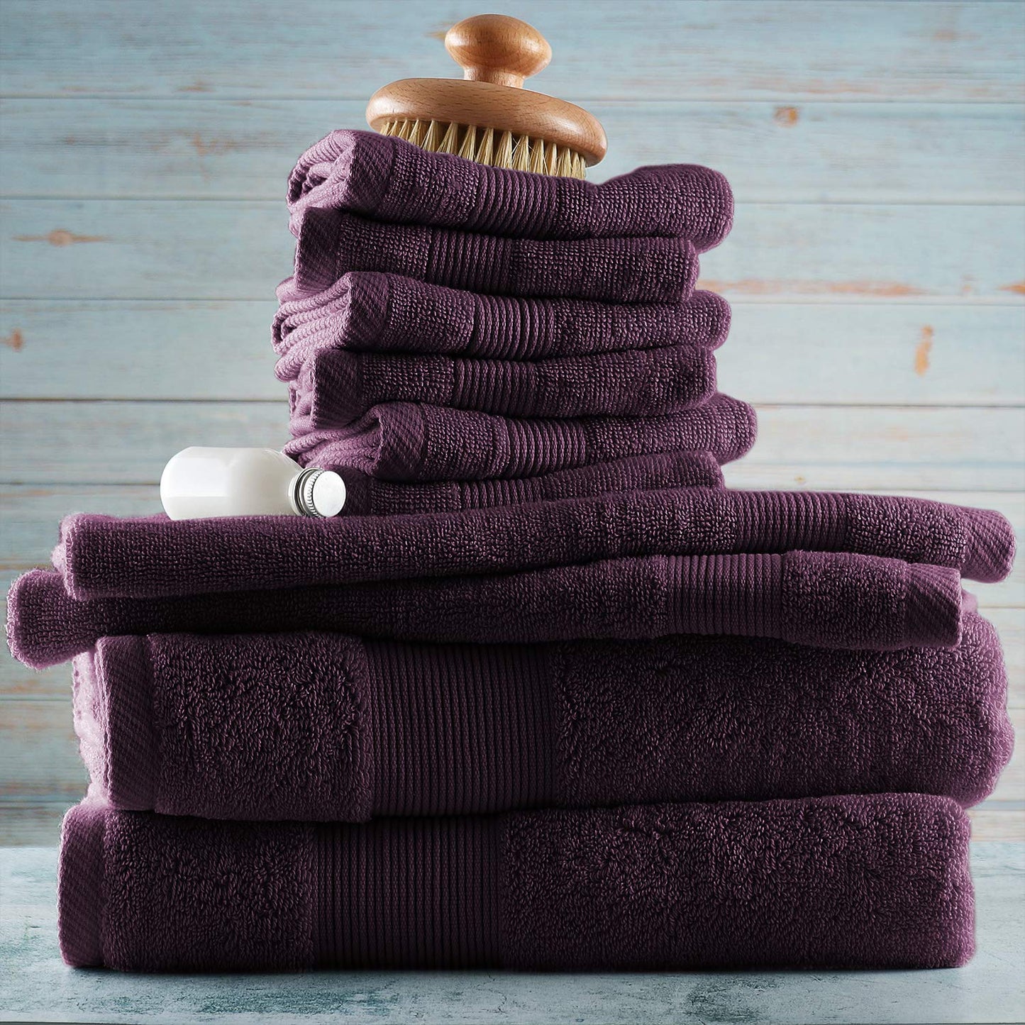 Hearth & Harbor Bath Towels for Bathroom - 100% Ring Spun Cotton Luxury Bathroom Towels - Ultra Soft & Highly Absorbent, Bath Towels Set of 10 - Purple Eggplant