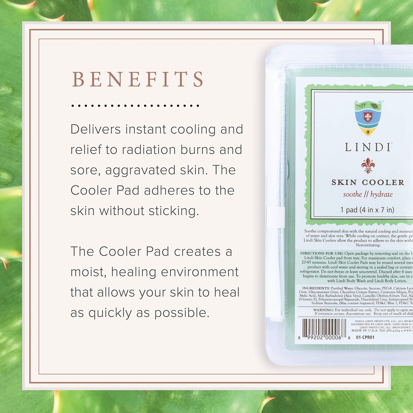 LINDI SKIN Cooler Pad - Cooling Hydro-Gel Formulated To Reduce Redness and Inflammation - Infused with Aloe Vera and Green Tea To Sooth & Relieve Radiation Burns (1 Pack, 4x7 inch)