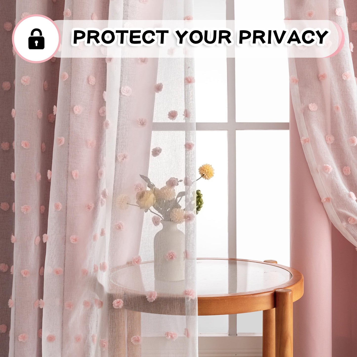 MYSKY HOME Pink Curtains for Girls Bedroom Pom Pom Sheer Curtain 63 Inches Length Thermal Insulated Nursery Blackout Curtains Room Darkening Short Kitchen Drapes Grommet, 52 x 63 in, 2 Panels