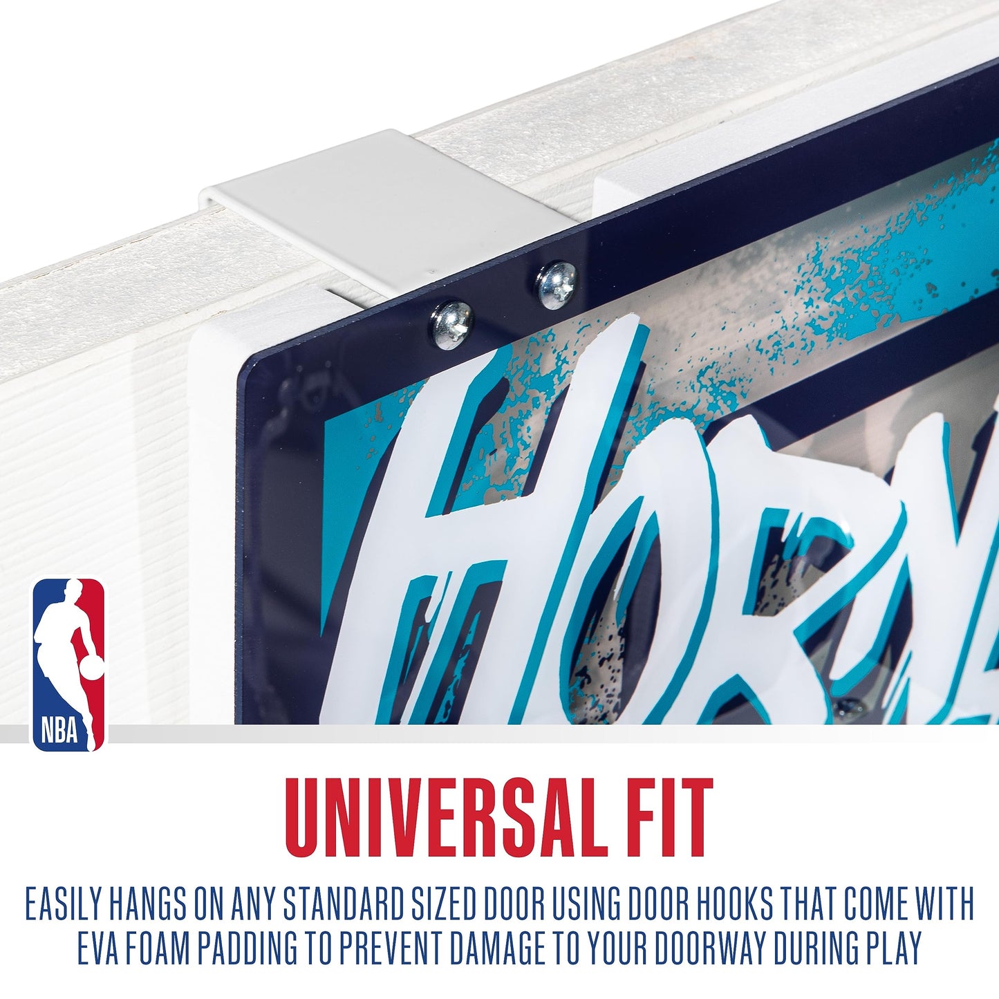 Franklin Sports NBA Charlotte Hornets Over The Door Basketball Hoop - Kids Indoor Hoop with Mini Basketball - NBA Fan Shop Toy for Bedroom + Office - Over The Door Set