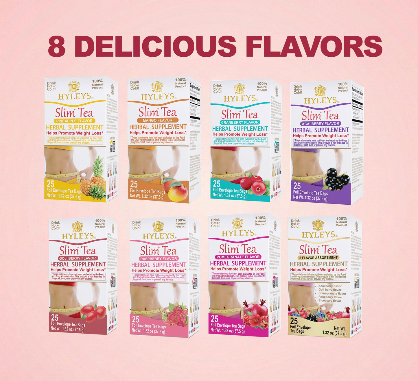 Hyleys Slim Tea Acai Berry 50 Ct - Weight Loss Herbal Supplement Cleanse and Detox - 50 Tea Bags (6 Pack)
