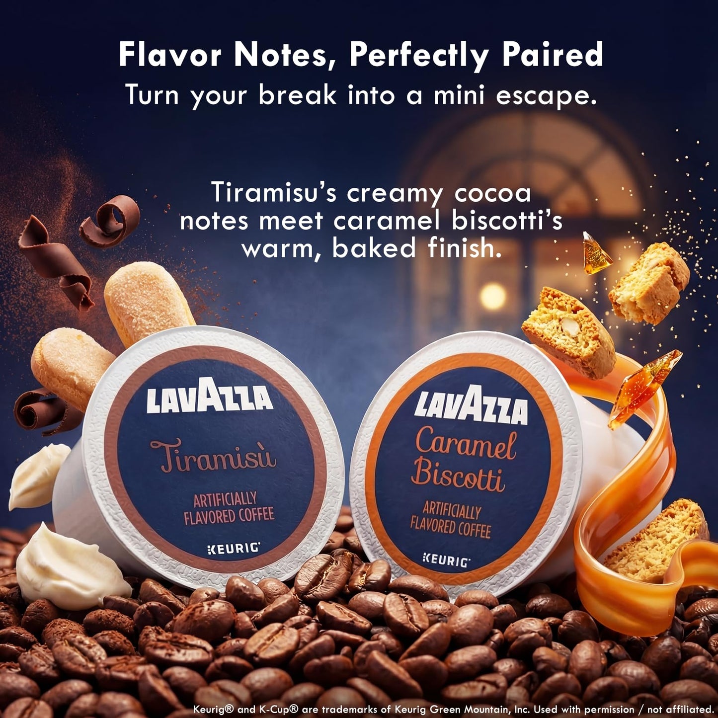 Lavazza K-Cup Coffee Pods Variety Bundle for Keurig Brewers, Light-Medium Roast, Single-Serve K-Cup Coffee Pods, 20 Count Assorted Flavors (10 Tiramisu and 10 Caramel Biscotti)