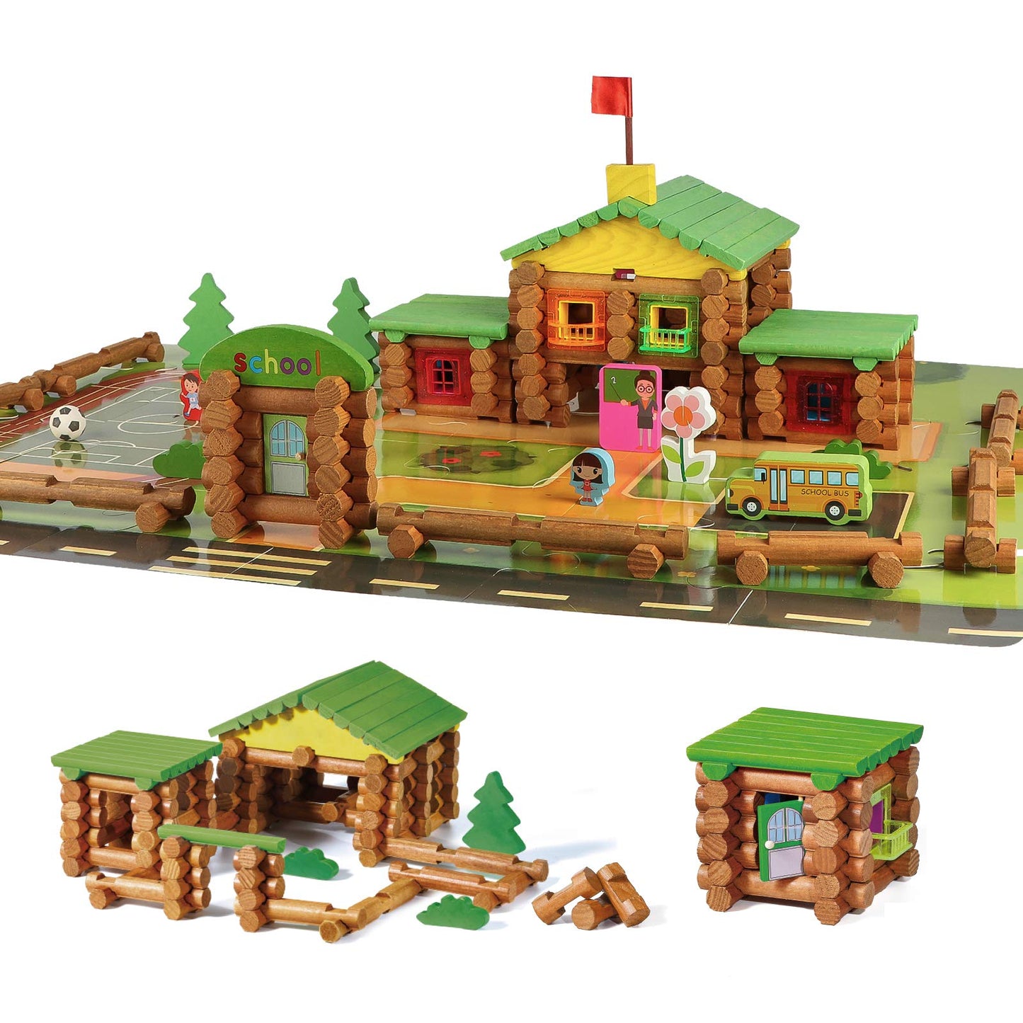 Wondertoys - 269 Pieces Real Wood Log Set Ages 3+ Classic Gift Set for Boys and Girls, Creative Construction Engineering, Top Blocks Game Kit, Toy