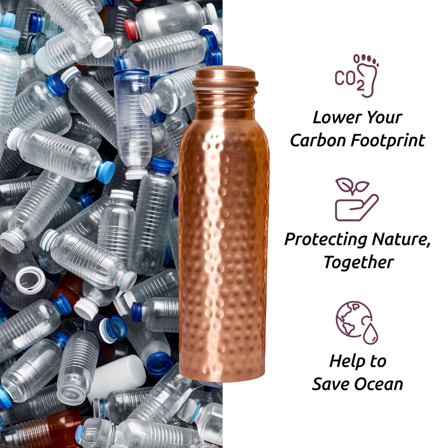 LIVINGNISH Premium Pure Copper Water Bottle for Drinking – Extra Large 34 Oz Wide Mouth, Hammered Ayurvedic Copper Water Bottle with Straw – Handcrafted Leak-Proof Vessel, Reusable & BPA-Free