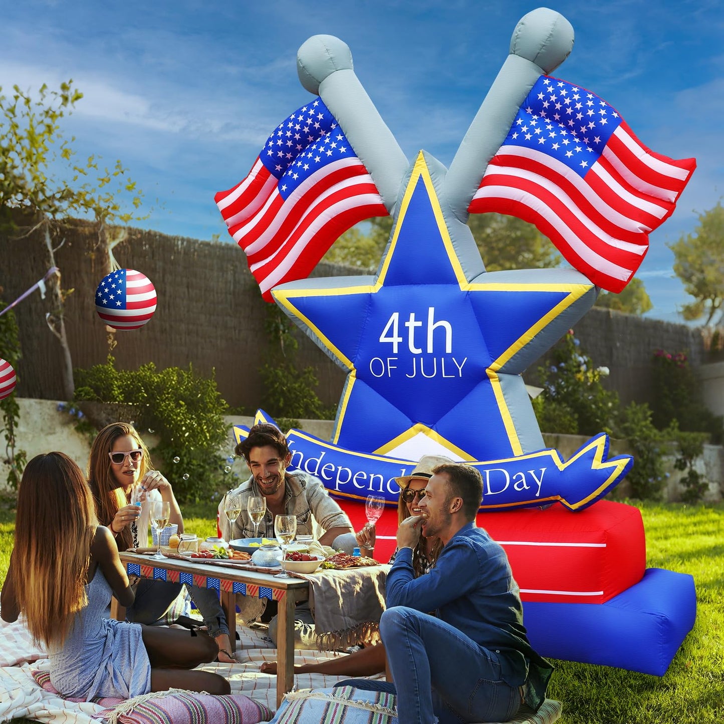 4th of July Inflatables Outdoor Decorations 6FT USA Flag Patriotic Star Blow Up Yard Decorations with LED Lights for Memorial Independence Day Fourth of July Party Lawn Garden Outside Decor