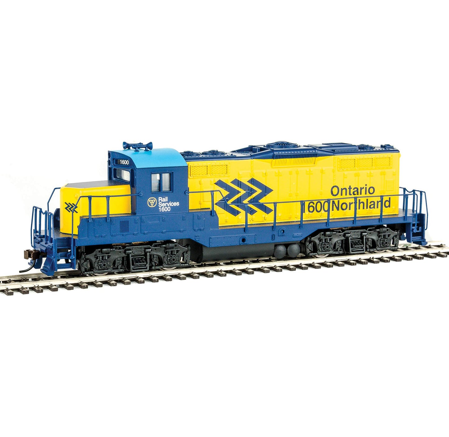 Walthers Trainline EMD GP9M-Standard DC-Ontario Northland #1600 (Yellow, Blue; Chevrons Logo) 931-456 HO Scale Model Railroad - Locomotive Model