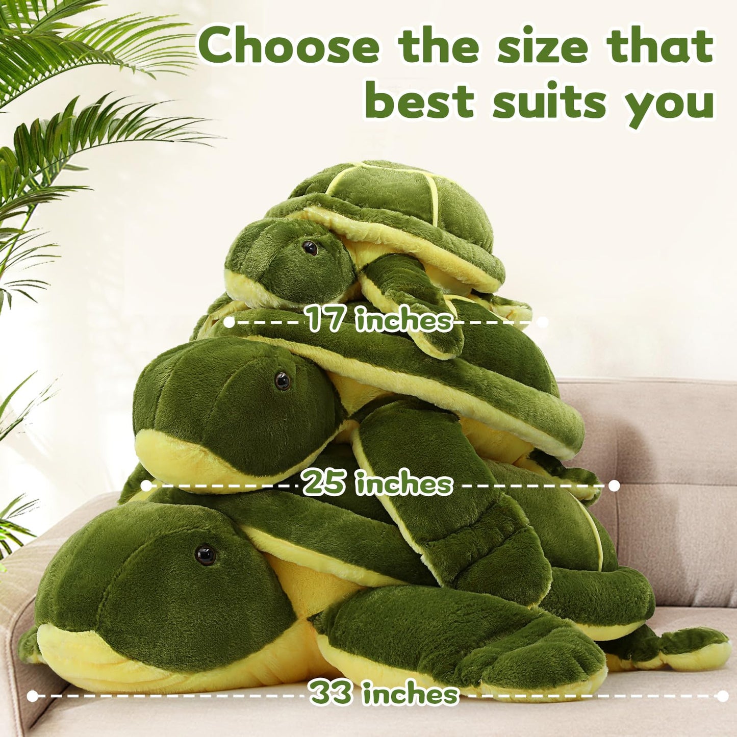 MorisMos Giant Turtle Stuffed Animal 33 inch, Green Stuffed Turtle Plush Toy for Kids Children Boys Girls on Birthday
