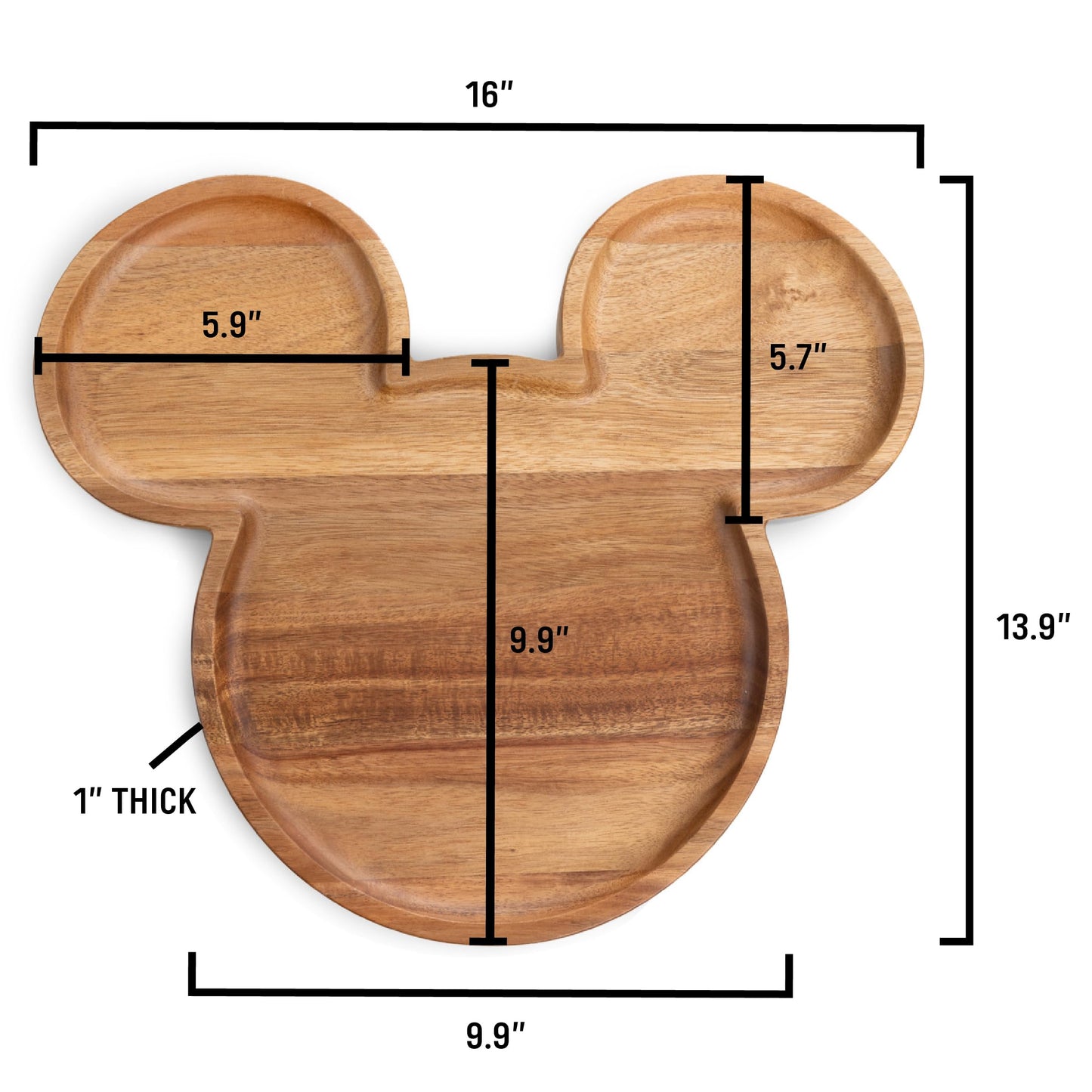 PICNIC TIME Disney Mickey Mouse 16" Acacia Serving Board with Groove, (Acacia Wood)