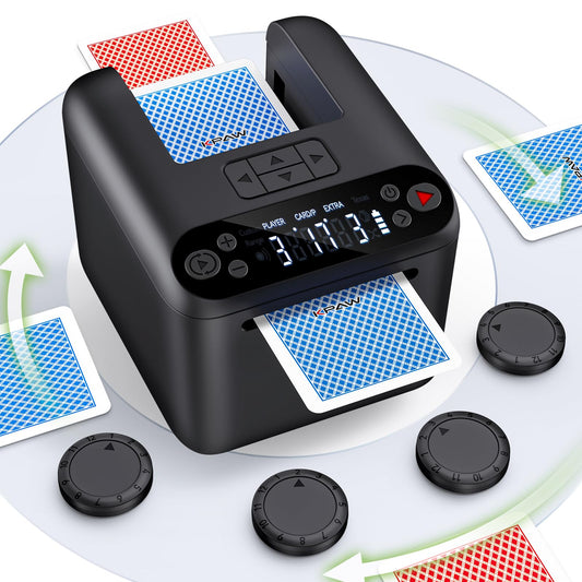 KPAW Automatic Card Dealer Machine Rotating 360 for Playing Cards 2/1/3 Decks USB Rechargeable Card Dealing Machine,Connect 4 Wireless Remotes for Texas Holdem Uno Card Game (Black, 3 Deck)