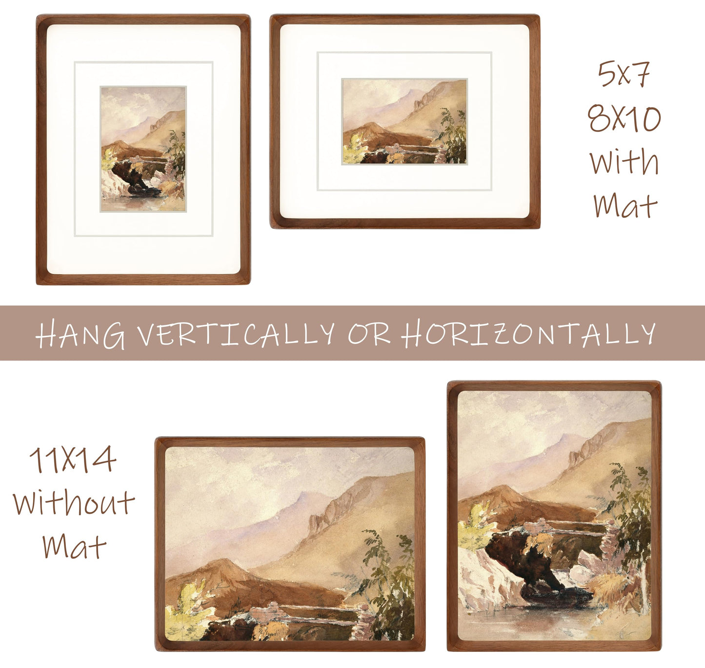Gdfmsc 11x14 Picture Frame with Mat for 5x7/8x10, Natural Walnut Wood Handcrafted Rounded Corner with Real Glass, Vertical or Horizontal Display Photo Gallery Wall Mounting Frame