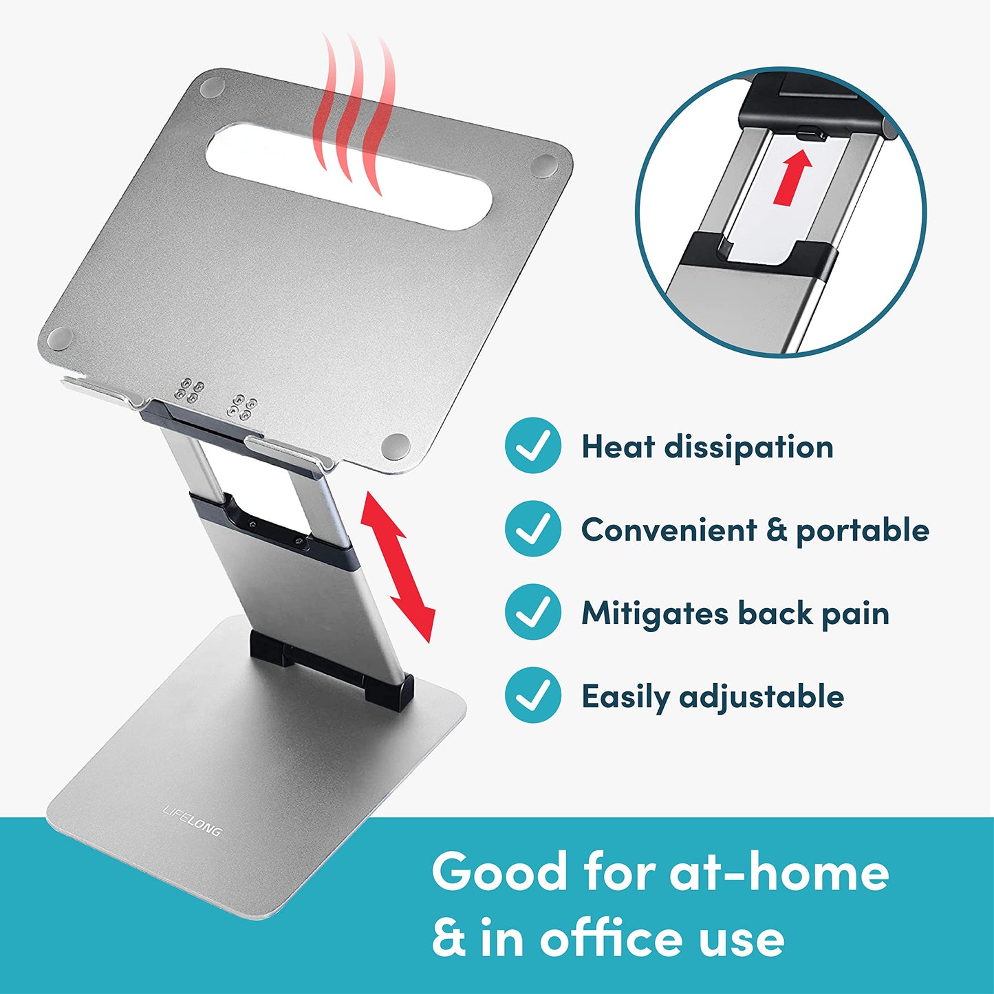 Lifelong Laptop Stand for Desk, Ergonomic Sit to Stand Premium Aluminum Laptop Holder, Adjustable Height from 2.1" to 20", Compatible with MacBook, All Laptops Tablets 11-17" - Silver