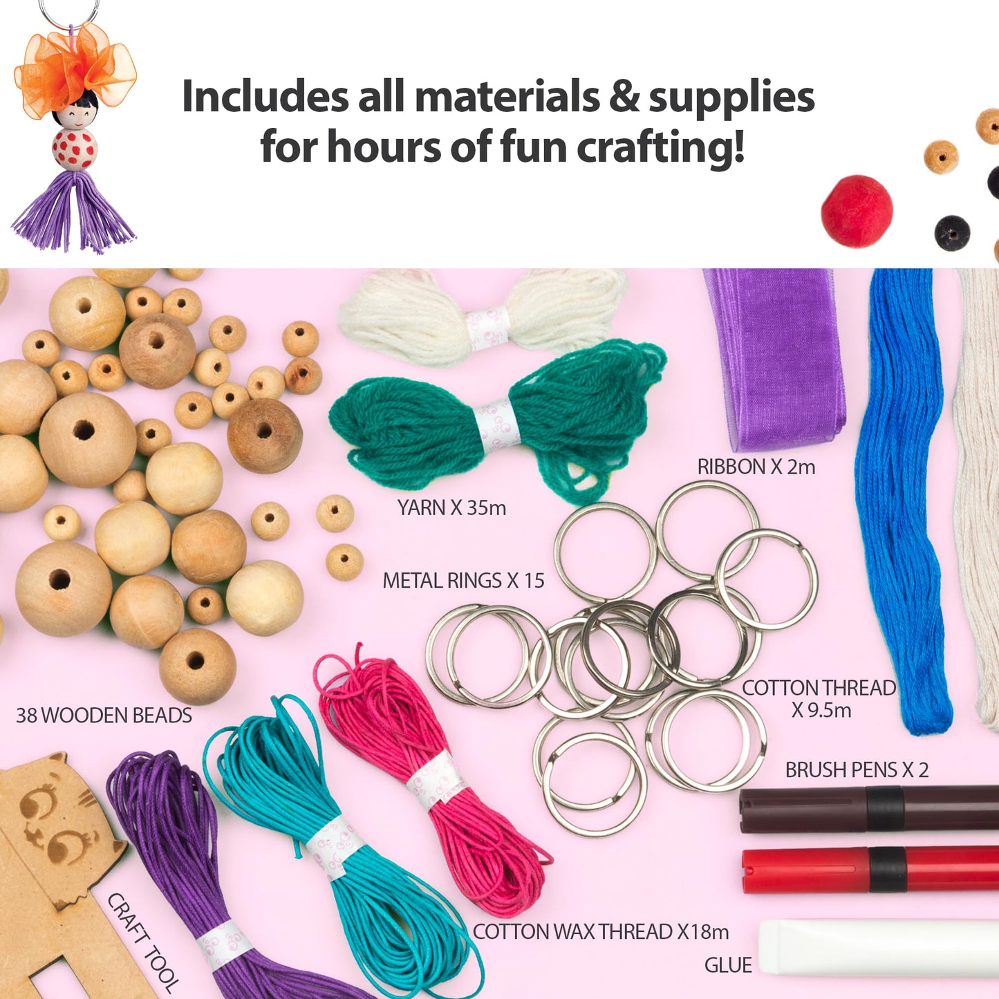 Chalk and Chuckles Keychain Dolls Craft Kit – DIY Pom Pom & Tassel Keychains for Kids Ages 6-12