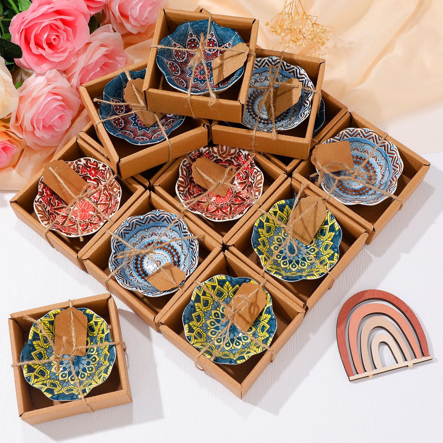 Yoande Wedding Favors for Guests Bulk 3.3 Inches Small Ceramic Bowl Mexican Salsa Bowl Dipping Boho Pottery Dishes for Bridal Shower Mexican Style Gifts Rustic Souvenirs (24 Pcs)