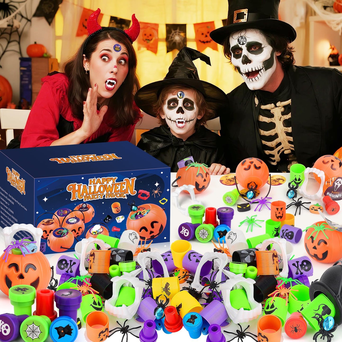Tiaxidex 288PCS Halloween Party Favors - Prefilled Mini Plastic Pumpkin Cauldrons with Halloween Toys & Goodies | Kids & Adults Trick or Treat Gifts for Classroom, Home & Carnival