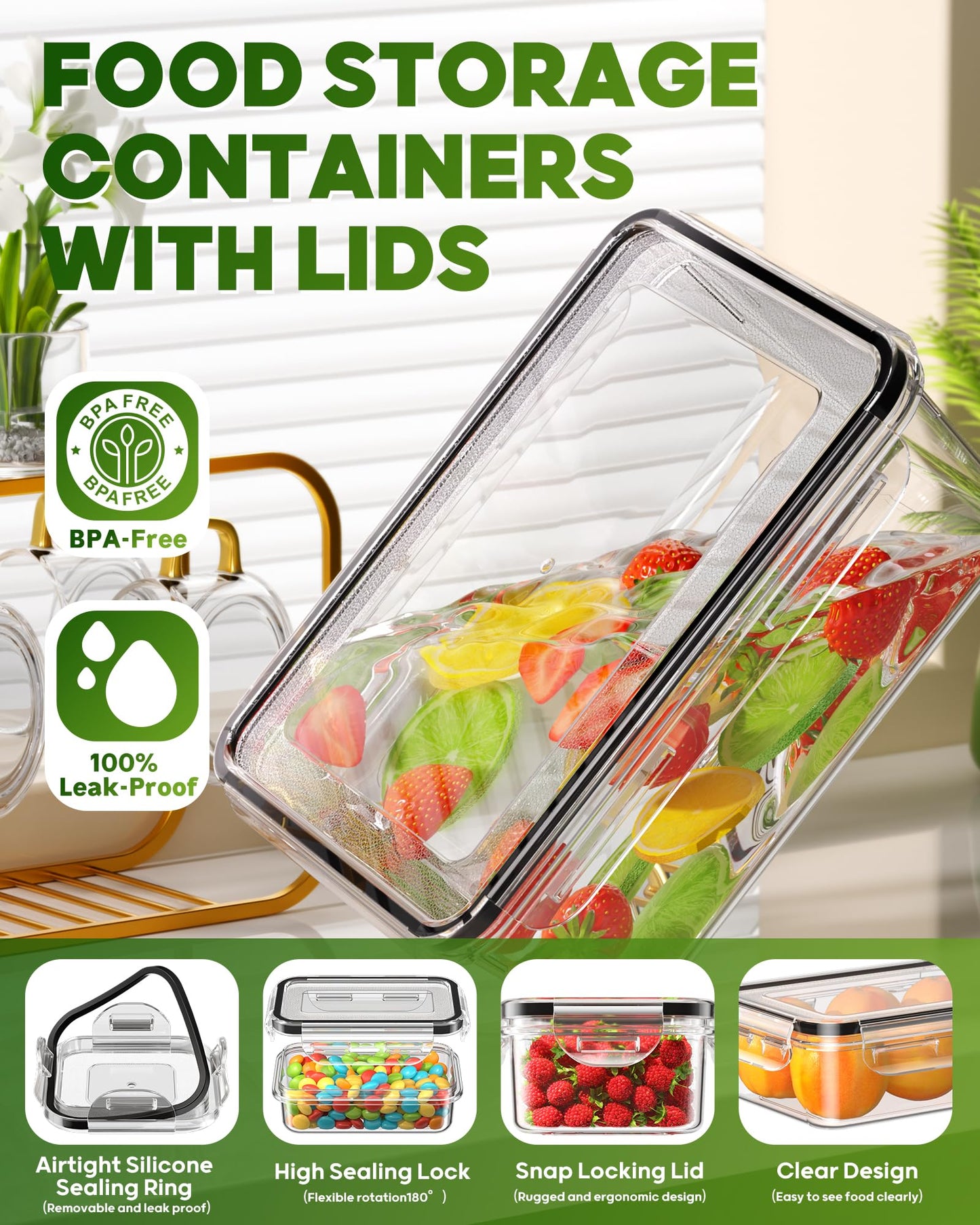 KEMETHY 70 PCS Food Storage Containers with Lids(35 Containers & 35 Lids), BPA-Free Plastic Food Containers for Kitchen Storage, Leak Proof, Reusable Meal Prep Containers with Labels & Pen
