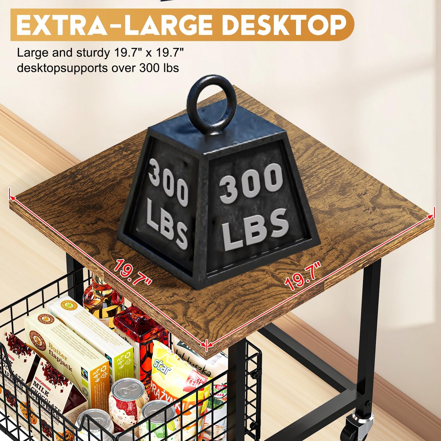 Mini Fridge Stand with Storage, Small Refrigerator Stand with Wheels, Rolling Mini Fridge Cart-Max Load 300 LBS Heavy Microwave Printer Stand Utility Cart for Dorm, Apartment, Kitchen, Office (Brown)