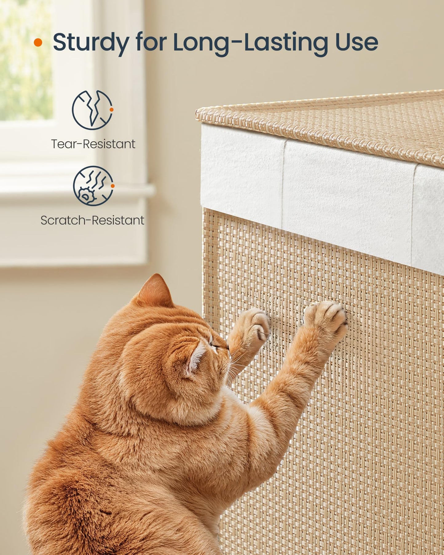 SONGMICS HOME Laundry Hamper with 3 Section, Large 140 L Rolling Laundry Basket with Wheels, Rattan Clothes Basket with Lid, Removable Liner with Handles, Natural Beige and Matte White ULCB602N01