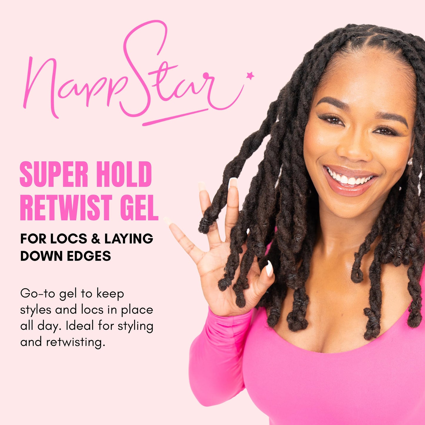 NappStar Super Hold Retwist Gel, Strong Hold for Locs and Edges, Non-Flaking, 16 Fl Oz