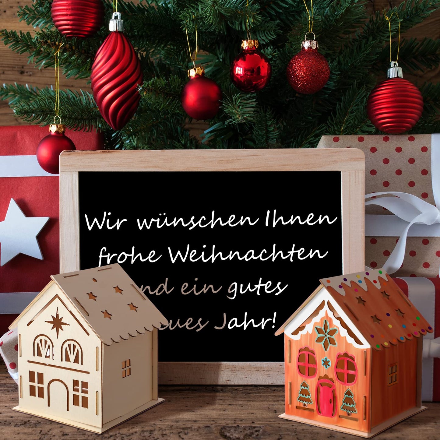 Kathfly 18 Sets Wooden Christmas Houses and Watercolor Pens, Christmas Graffiti Crafts Gingerbread Wooden Houses Christmas Tree Ornaments for Kids DIY Paint Art