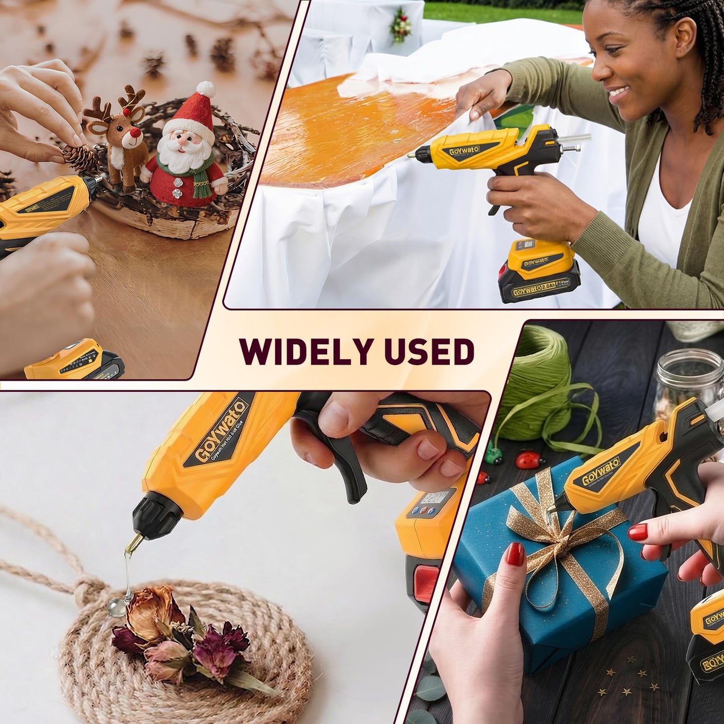GoYwato 150W Cordless Glue Gun - 21V Drip-Free Fast Heating Hot Glue Gun Set with Active Temp Adjust Control & LED Display & 2.0Ah Battery & Charger & 20 Pcs Glue Sticks for Crafts & DIY Handmade