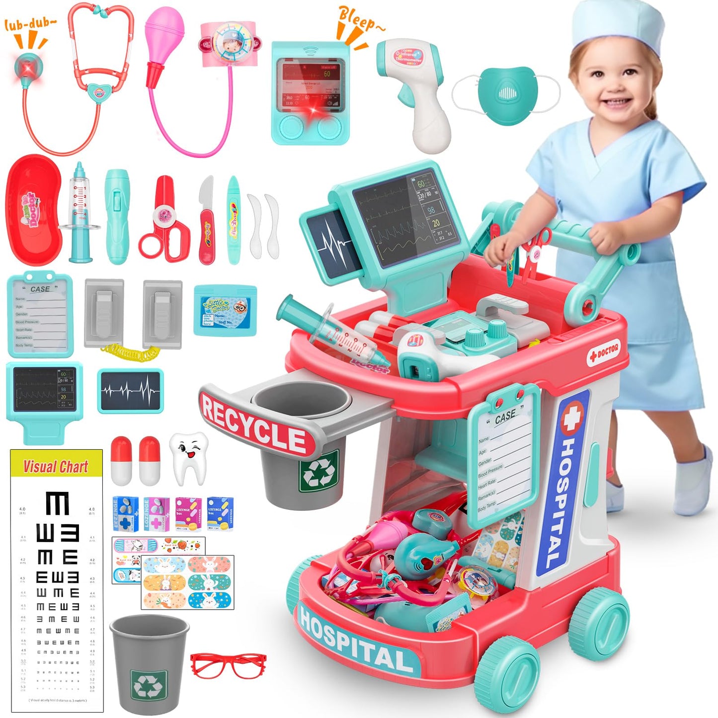 Doctor Kit for Kids - Pretend Doctor Playset for Toddlers with Stethoscope - Medical Play Set Toy for Boys Girls - Kids Doctor Kit for 3 4 5 6 7 8 9 Year Old - Christmas Birthday Gift