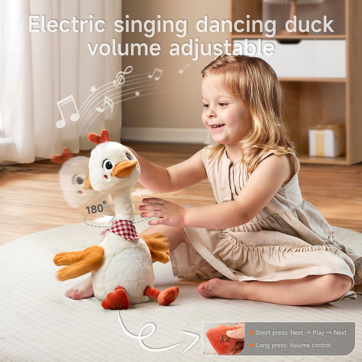 TUMAMA Talking Dancing Duck Toy - Soft Plush Electronic Pet with Twisting Neck and Flapping Wings, Features Singing, Recording, Repeating for Toddlers, Toddler Interactive Gift Toys for Boys and Girls