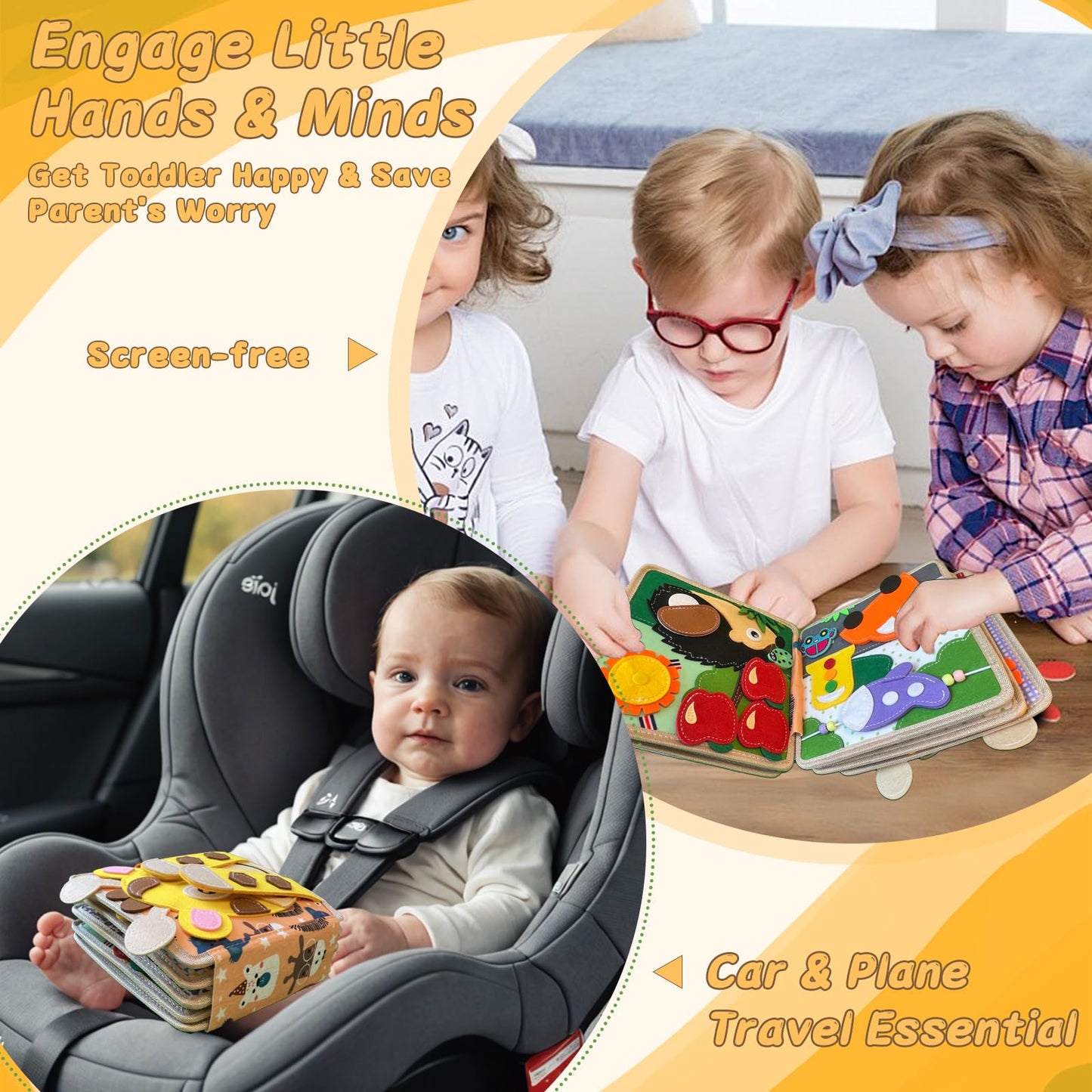 Cobelae Montessori Busy Book for Toddlers Ages 1-3, Felt Busy Board, Silent Book, Preschool Learning Activity Books for Babies, Travel Toys for Toddlers