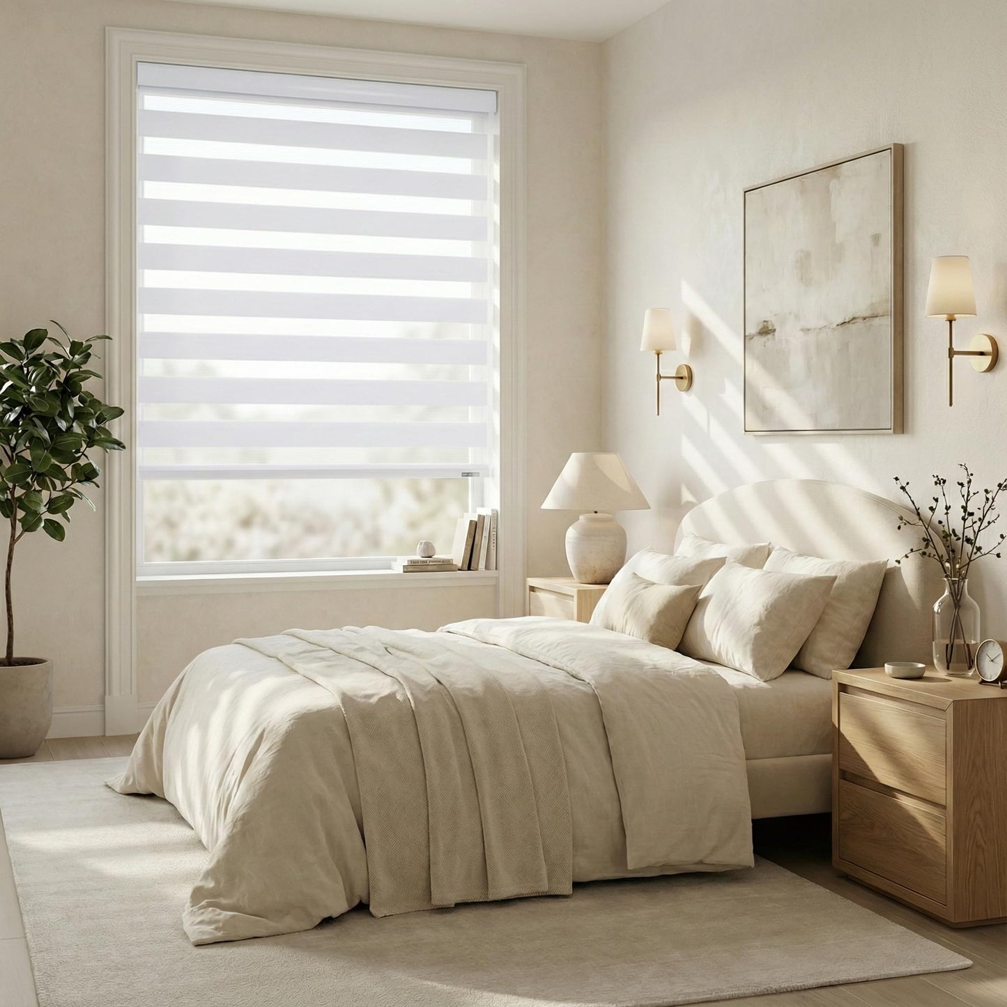 Shadesu Cordless Zebra Blinds for Windows, 51" W x 72" H, White, Dual Layer Free-Stop Zebra Shades, Light Control for Day and Night, Sheer Blinds for Indoor Windows, Bedroom, Kitchen