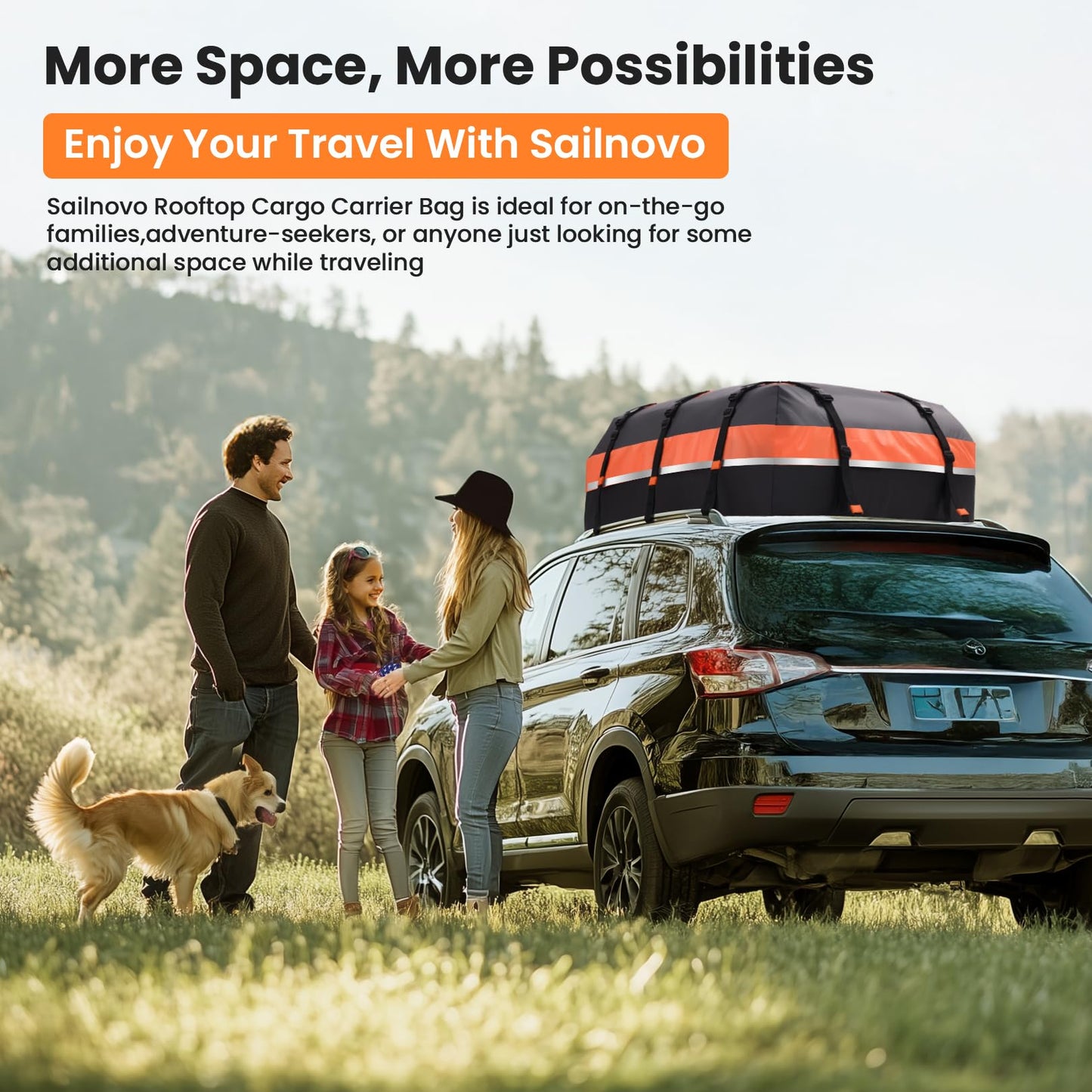 Sailnovo Car Rooftop Cargo Carrier 21 Cubic Feet, Waterproof 1000D PVC Car Roof Bag with Anti-Slip Mat, Combination Lock, Storage Bag, Door Hooks & Tie-Down Strap fit Vehicle with/Without Luggage Rack