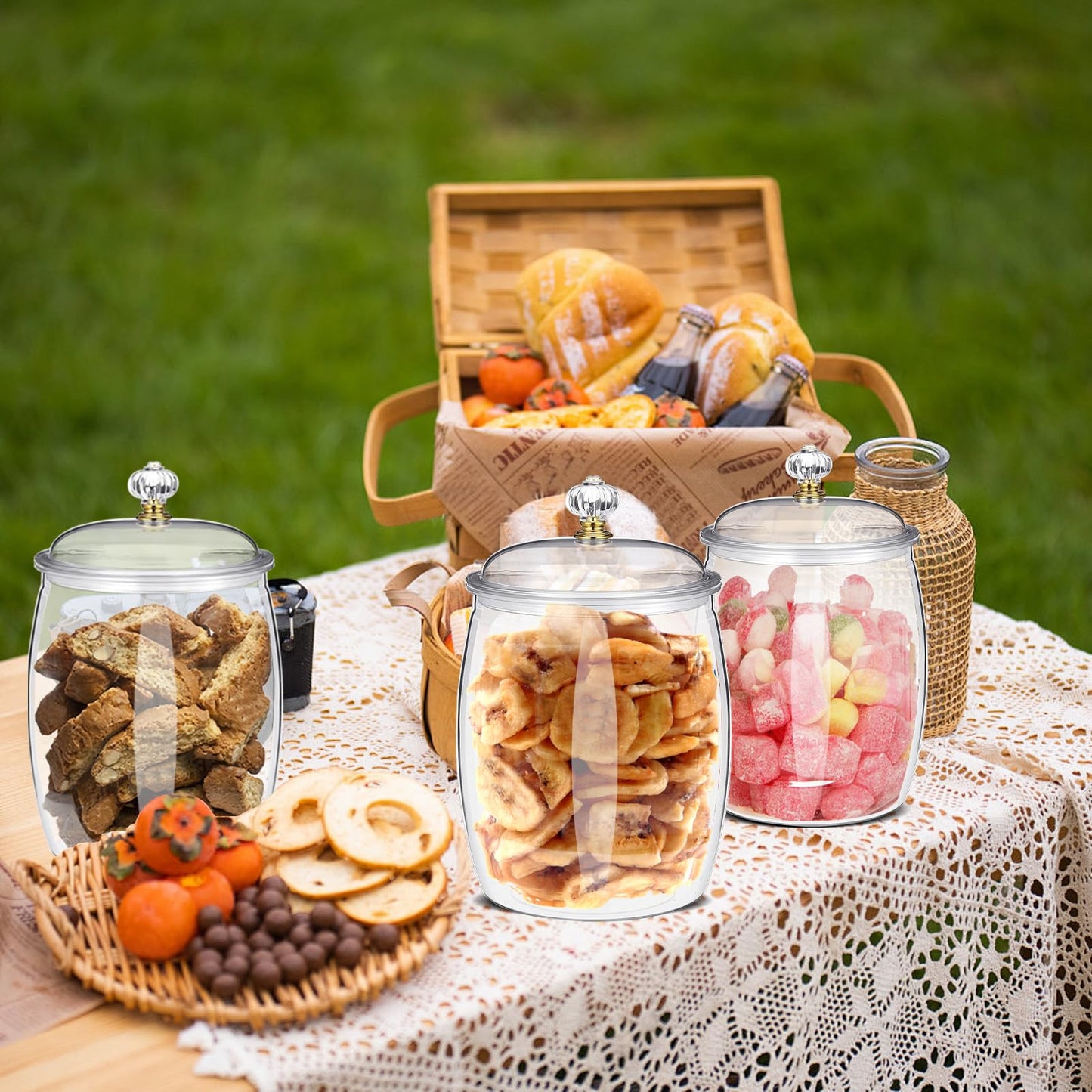 SENONAPO 6 Pcs 64 oz Candy and Cookie Jar with Lids 6 Spoons Plastic Jars Decorative Apothecary Jars Candy Buffet Containers Clear Can Airtight Food Storage Canister for Home Decoration Supplies