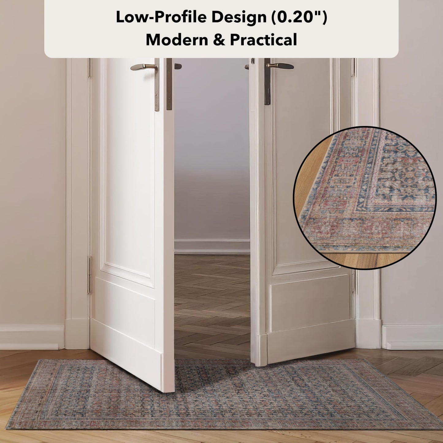 Kuden 5x7 Area Rug, Machine Washable Area Rug with Non-Slip Backing, Vintage Style, Soft, Easy Clean, Low Pile Rug for Living Room, Bedroom, Dining Room