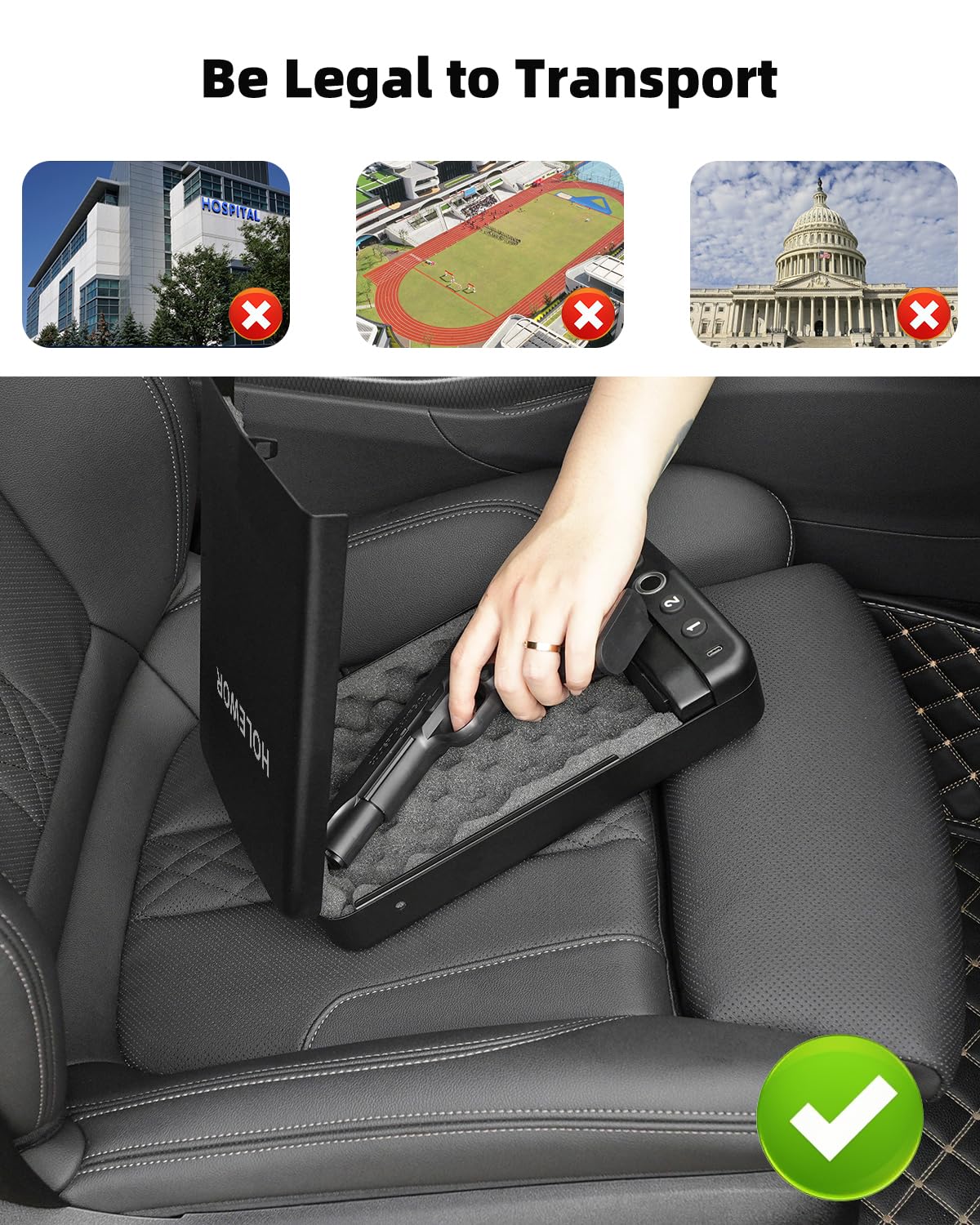 HOLEWOR Car Gun Safe, Small Pistol Safe Biometric Gun Lock Box for Handgun, Portable Fingerprint Quick Access Travel Gun Case for Nightstand Bedside