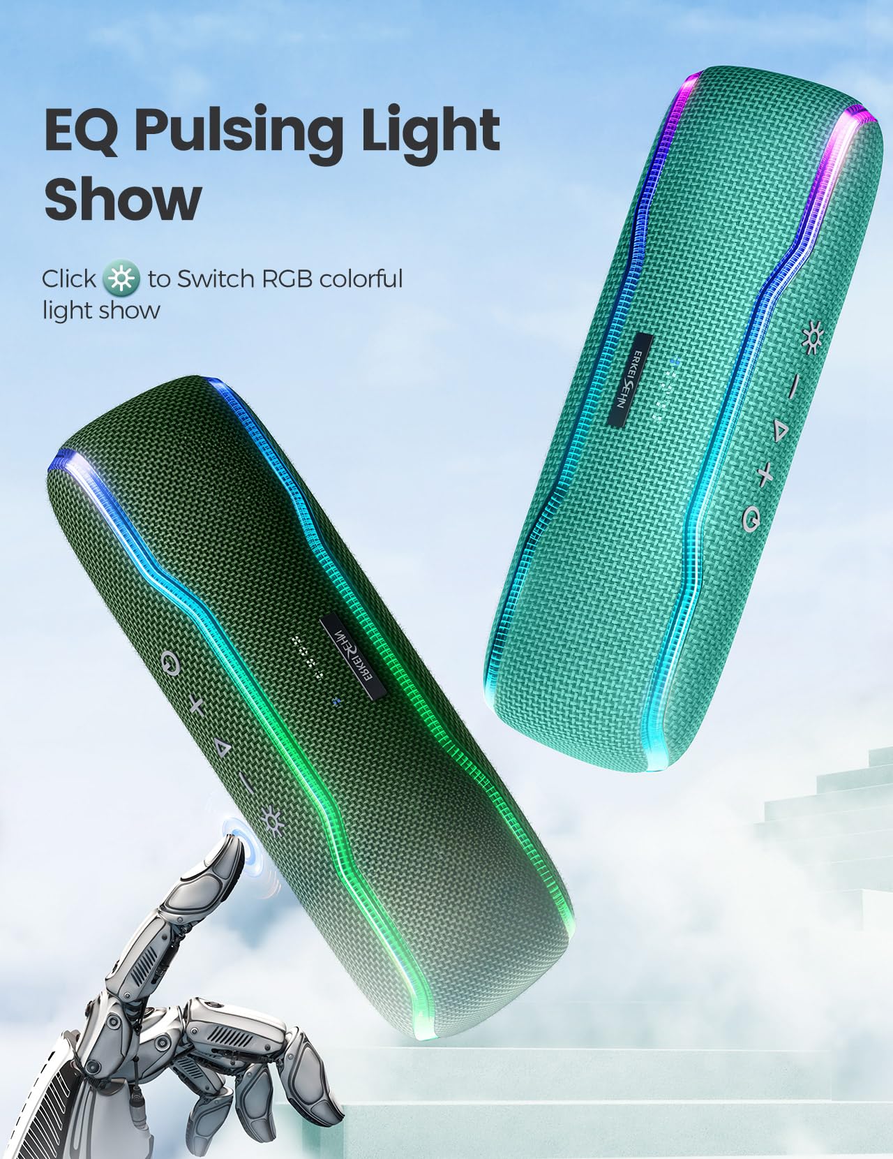 Portable Bluetooth Speaker, IPX7 Waterproof Wireless Speakers with Colorful Flashing Lights, 25W Stereo Sound with 24H Playtime, 100ft Bluetooth Range, Home Outdoor Party, TWS Pairing for Teen Gifts
