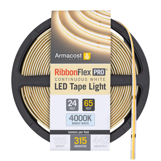 Armacost Lighting RibbonFlex Pro 24V White COB LED Strip Light Tape 4000K, 315 Lumens/Ft, 20M 172360
