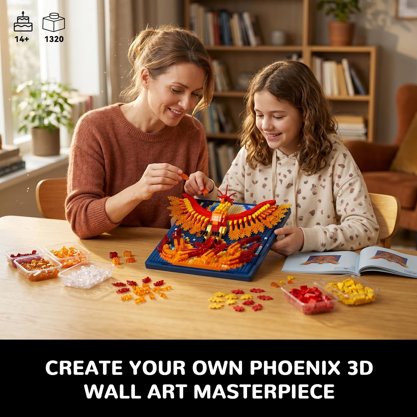 BseSparklion Magic Fire Phoenix Animal 3D Wall Art Micro Mini Building Blocks Set, Unique Home Wall Decor or Table Display, Ideal Gift Toy for Adults & Teens 14+ (1200 PCS)