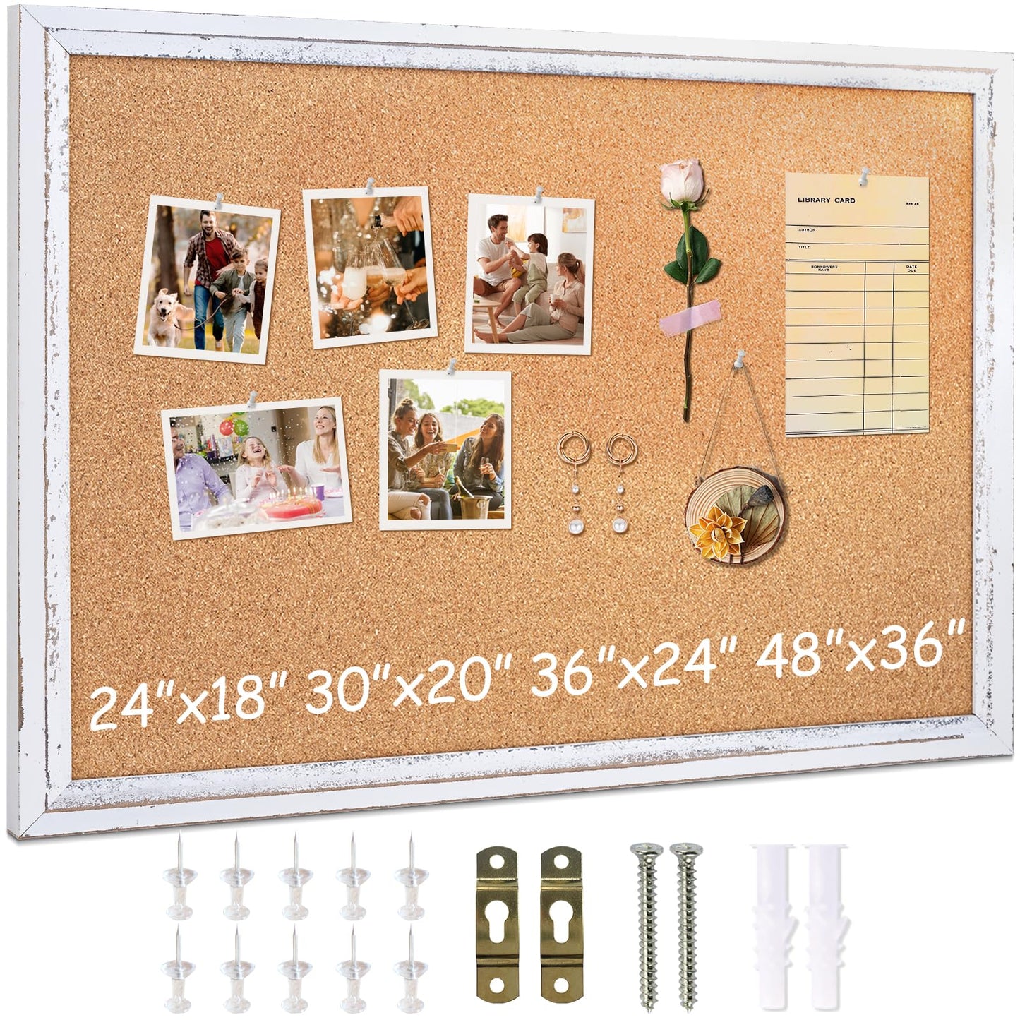 DOLLAR BOSS White Cork Board for Wall - 48 X 36 Inches, Rustic Wooden Frame Large Bulletin Board, Decorative Hanging Pin Board for Office & Home Decor