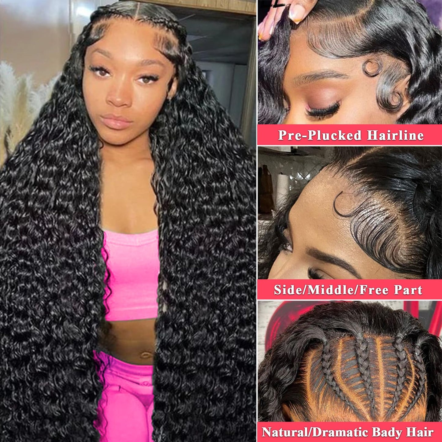 13x6 Deep Wave Lace Front Wigs Human Hair Wigs for Women Deep Curly Lace Front Wig Human Hair HD Lace Frontal Wigs Human Hair Pre Plucked with Baby Hair (30 Inch)