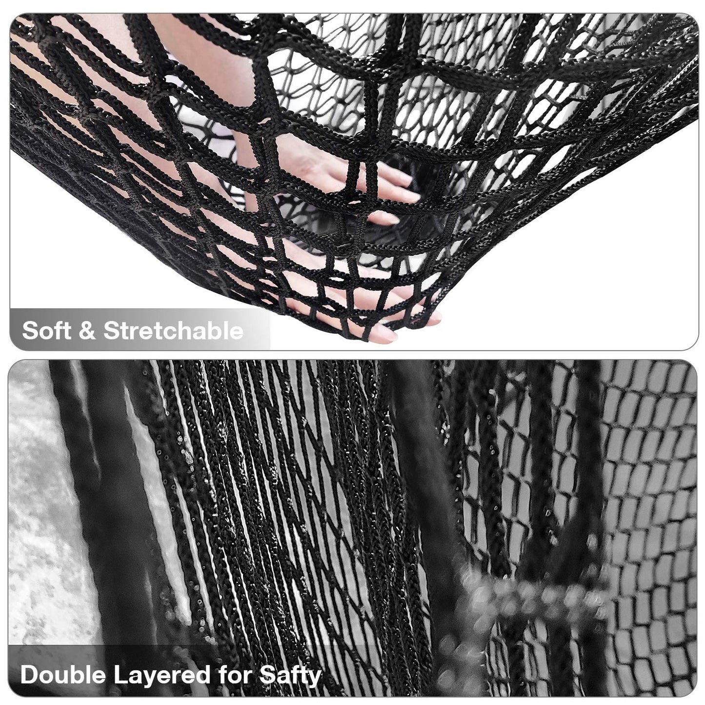 Jalunth Kids Playground Play Safety Net - Climbing Cargo Net Treehouse Accessories Outdoor Equipment Set Double Layers Heavy Duty Backyard Net Bridge for Tree House Tree Fort Back Yard (6.5' x 9.8')