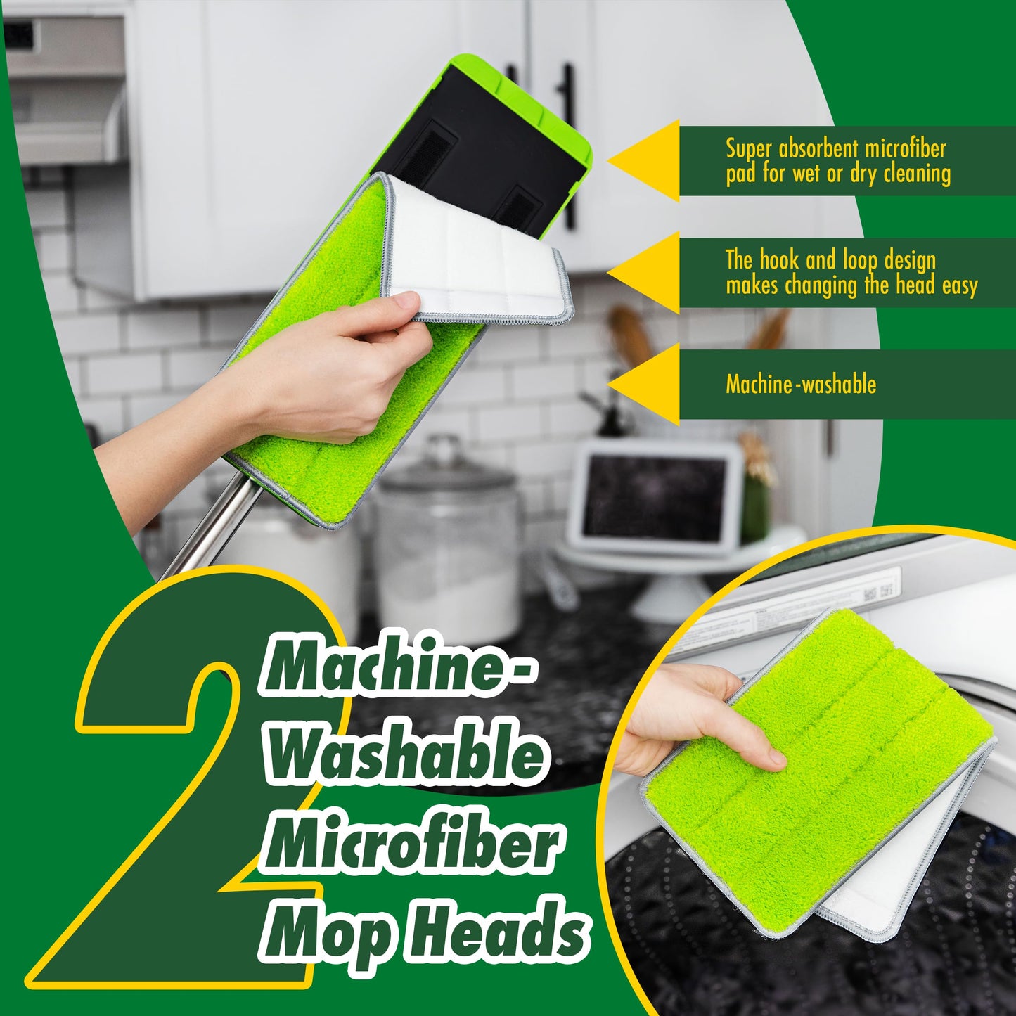 Libman Rinse 'n Wring Mop and Bucket System, Microfiber Dry Wet Mop for Floor Cleaning, Hardwood, Laminate, Tile Cleaner, Dual Chamber Bucket Design, 2 Total Refill Replacement Head Pads