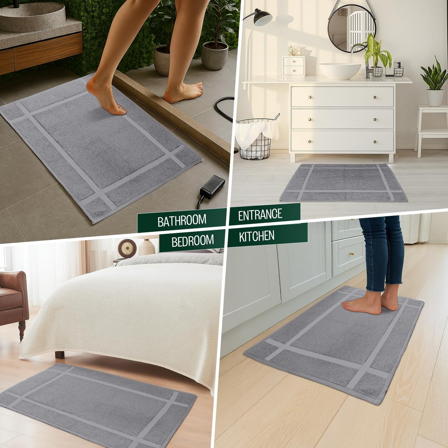 Pearl Linens 100% Ring Spun Cotton Bath Mat (Pack of 6) 20 x 30 Inch, Washable, Soft & Absorbent Terry Bathroom Floor Mat – Not Bathroom Rugs – Quick-Dry After Shower Bath Mat, 687 GSM, Light Grey