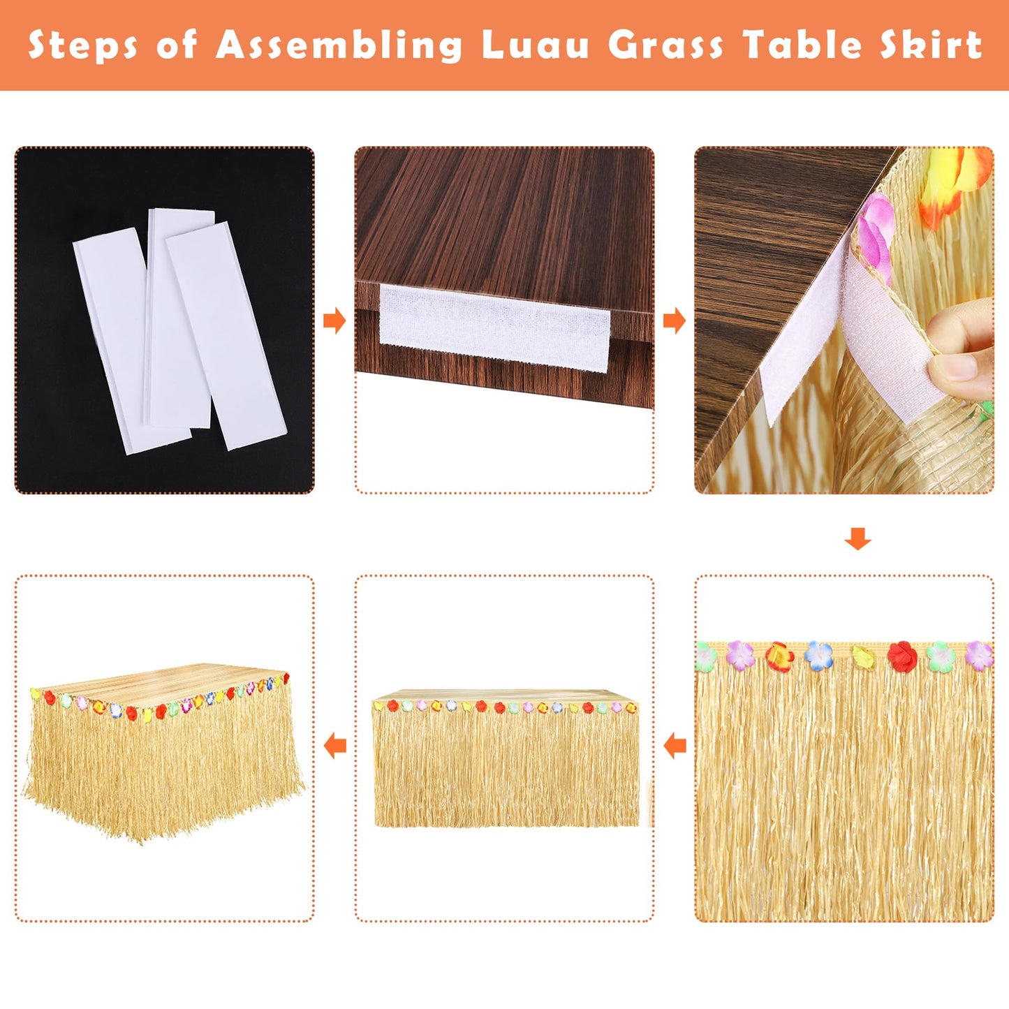 Fovths 8 Pack Luau Grass Table Skirt Natural 9 Feet x 29.5 Inch Hawaiian Table Skirt for Tropical Hawaiian Party Decorations Luau Costume, Straw Yellow