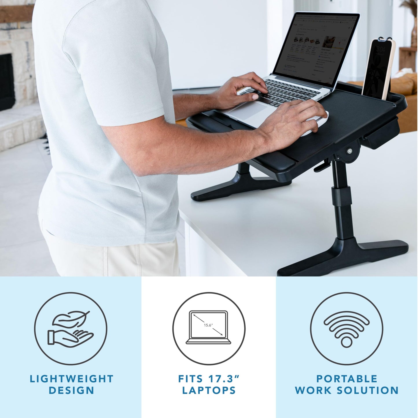 LAPGEAR Easy Tilt Leather Laptop Bed Desk with Adjustable Legs, Wrist Rest, Media Slot, and Built-in Storage - Black - Fits up to 17.3 Inch Laptops - Style No. 78508