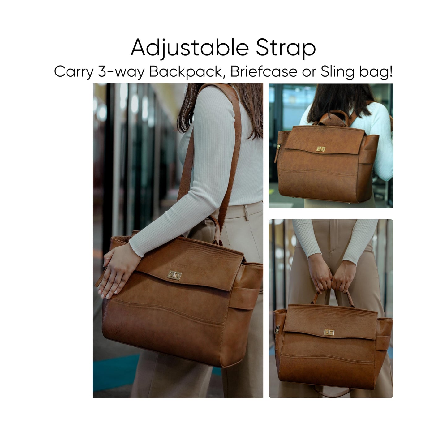 RASHKI ARIA Women tote bag | 15.6" Laptop Messenger Bag | Laptop Bag | Office Bag | College Bag | Vegan Leather (TAN)