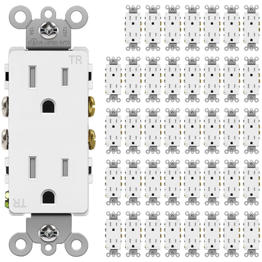 BESTTEN 15 Amp Decor Outlet, Decorator Electrical Wall Receptacle, Tamper Resistant, 15A/125V/1875W, Residential and Commercial Use, UL Listed, 40 Pack, White